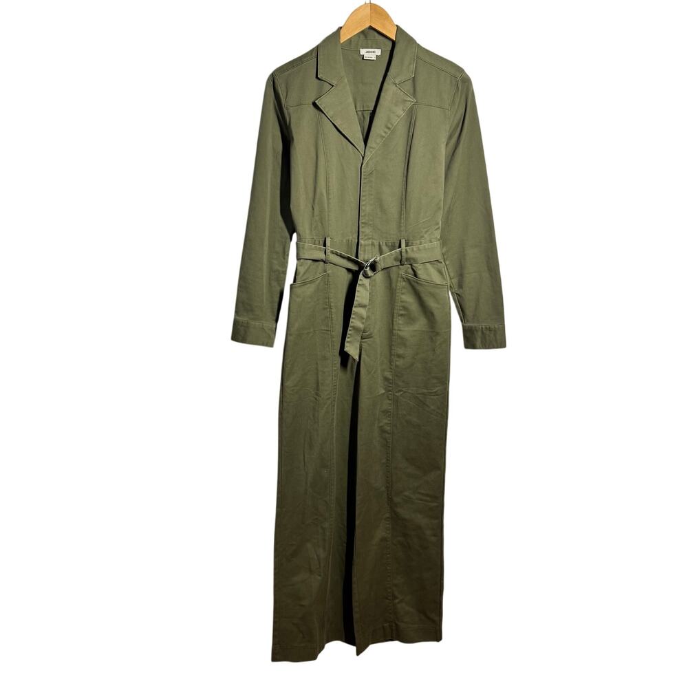Jason Wu Long Sleeve Utility Cargo Wide Leg Jumpsuit Women S Army Green Cotton